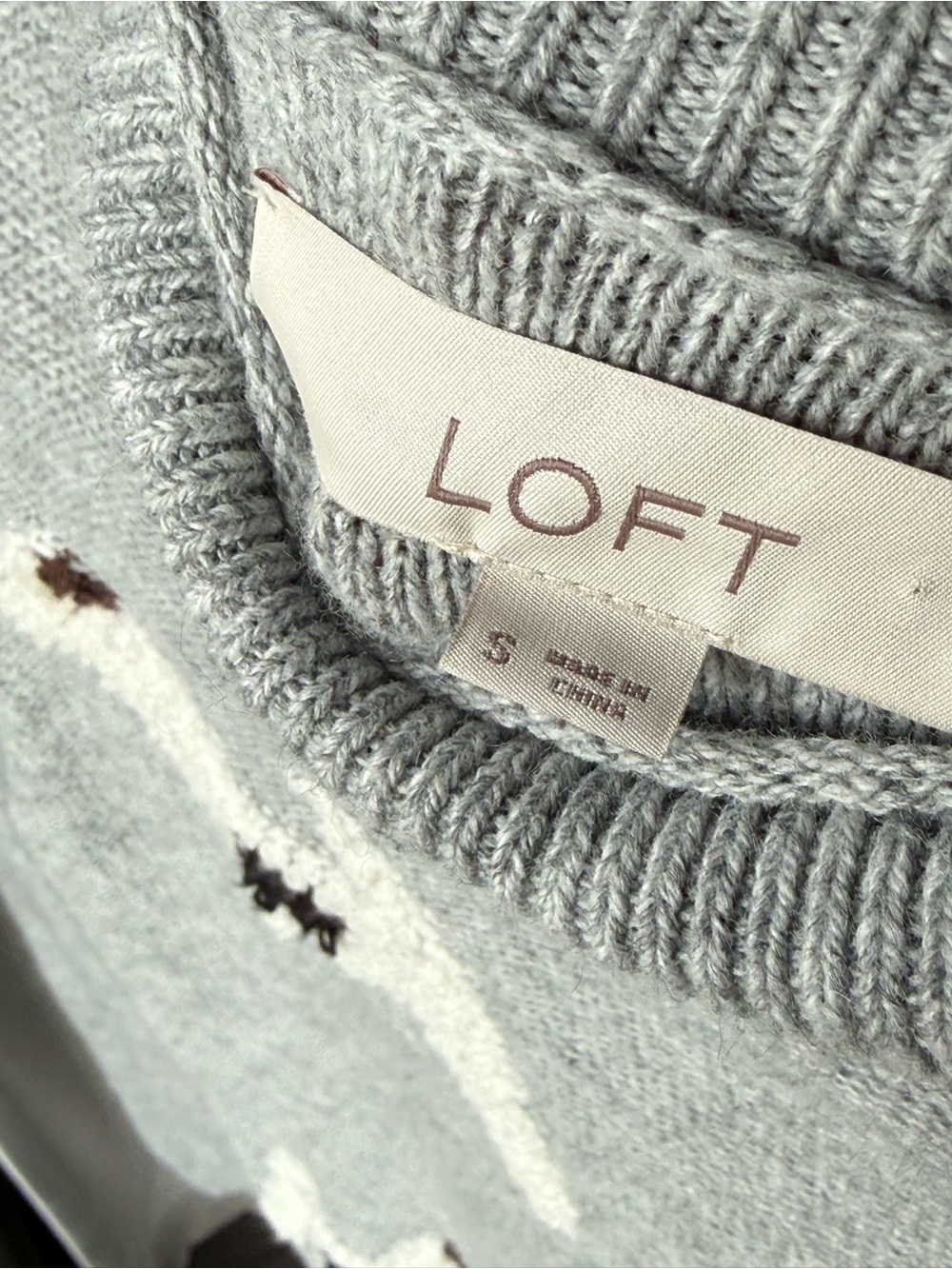 LOFT Puppy Dog Embroidered Sweater Gray Cotton Wool Blend Mock Neck Small - Picture 7 of 7